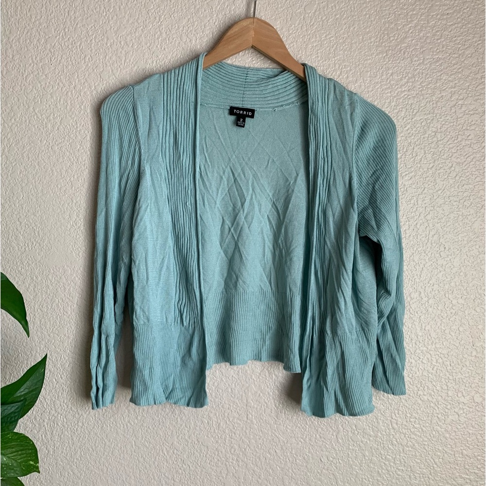 Torrid Sea Foam Green Ribbed Open Cárdigan
